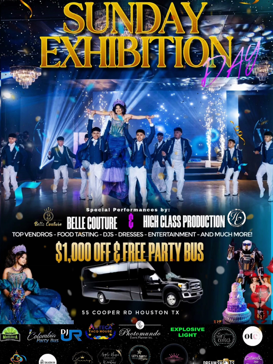 Hola! Los queremos invitar este Domingo Octubre 19, a nuestro primer Exhibition Day del año!! Tendremos descuentos en nuestros paquetes, Party Bus gratis para los nuevos clientes, purebas de comida, Pastel, vestidos de quinceañera, Chambelanes, Baile Sorpresa por High Class Production, Regalos, bebidas, muchos de los mejores vendors de Houston, y muchas Sorpresas!! No se lo pierdan! Los esperamos de 2pm a 6pm!! Lleguen temprano. 😊🥳 #birthday #quinceañera #fyp #quincedress #foryoypage @Esmeralda Jazmin @HighClassProductions @Belle Couture 