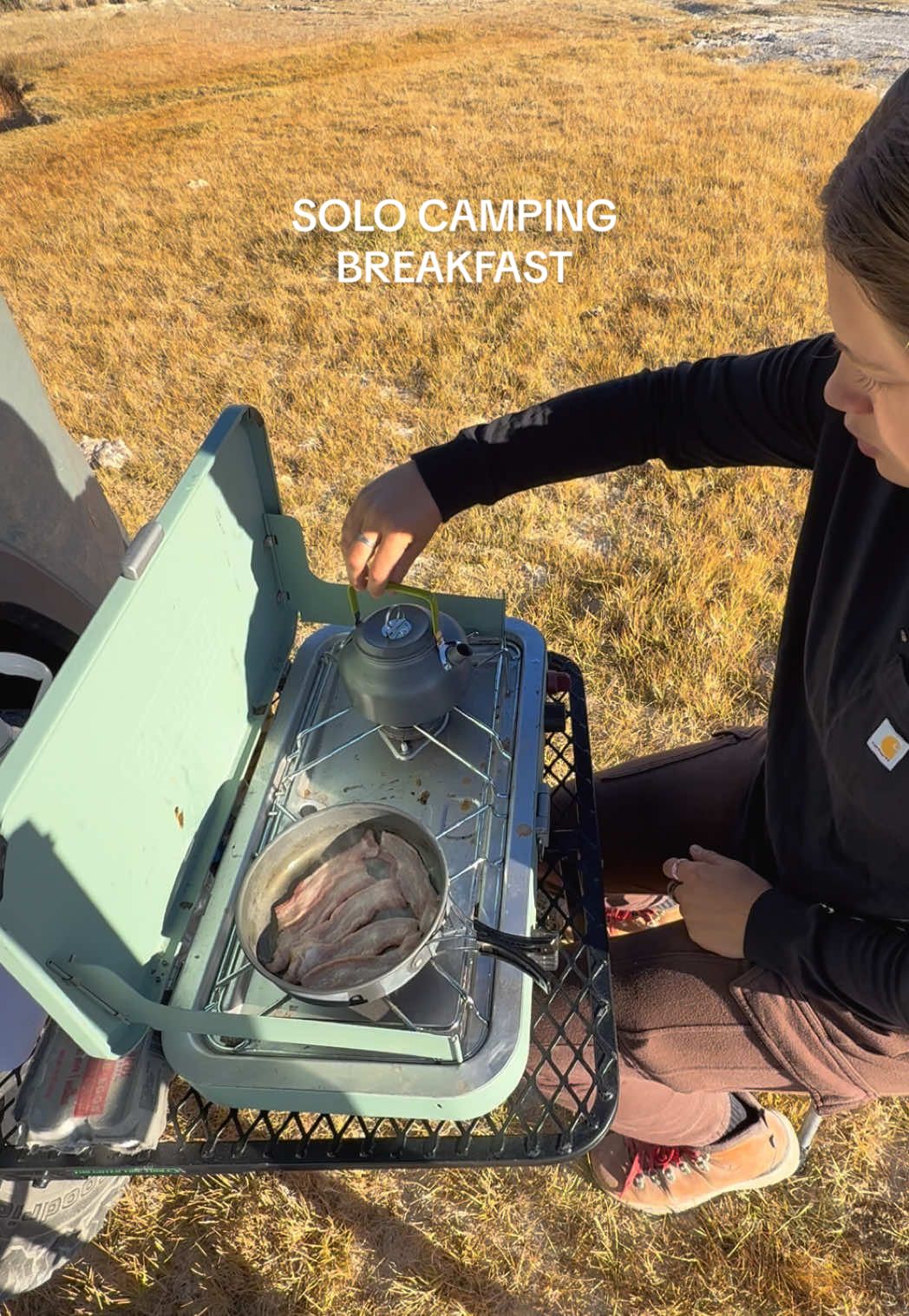 my car and stove match 🥹🥰  products in my BIO 🫶🏽#camping #breakfast #solotravel #roadtrip #fy