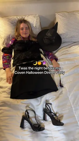 Counting down the minutes 🌙🐈‍⬛🎃🔮 #dinnerparty #halloweenparty #witchoutfit #coven #twasthenightbeforechristmas 