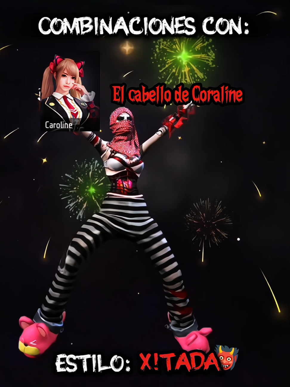 Respuesta a @lyynnnn71Combinaciones insanas con el cabello de Caroline 👹🔥 #freefire #outfitsff #combinacionesff #freestyle  #insanas 