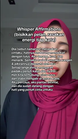 -Bisikkan 3–5 kali berturut-turut sebelum tidur atau saat meditasi  -Tutup mata, rasakan perasaan yang ingin kamu tarik: bahagia, dicintai, dihargai dengan stabil -Bisa sambil memegang air hangat atau lilin putih untuk memperkuat energi visual.