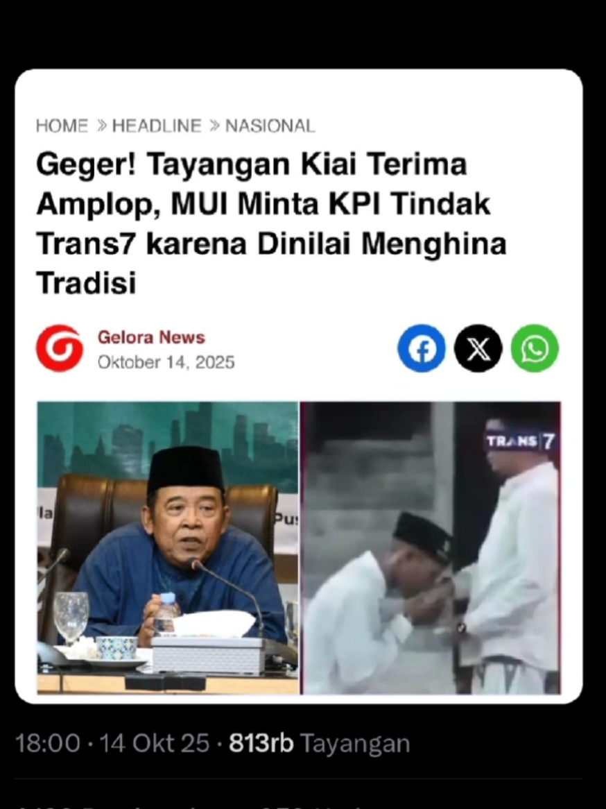 Waduhh Lagi ramai nih tentang Trans 7 yang di anggap penistaan terhadap kiyai. Netizen: penistaan' Emang Setara nabi?. Gimana nih Pendapat Kalian??👀🤔 #trans7 #beritaviral #fyp #pesantren #trending 
