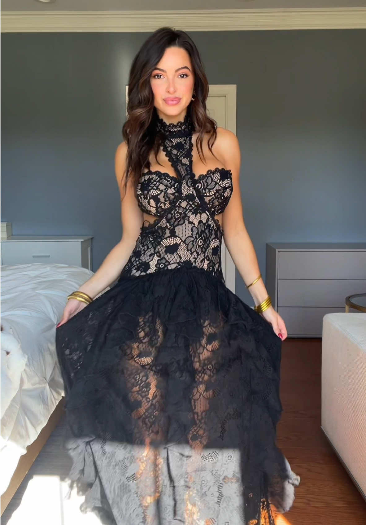 The dress that never goes out of season! She makes you feel like you’re THAT girl (because you are).😉  @Alicia Mya 🪽 wearing our Princesa Black Lace Drop Waist Maxi Dress