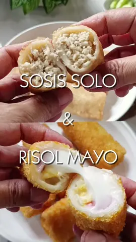 SOSIS SOLO & RISOL MAYO Bahan kulit : 250 gr tepung terigu 2 sdm tepung tapioka 1 sdt kaldu bubuk 1 butir telur 2 sdm minyak goreng 700 ml air Isian Sosis Solo : 400 gr dada ayam, rebus dan suwir2/ chopper 3 lbr daun jeruk 2 lbr daun salam 1 batang serai 1 bungkus santan instan 100 ml air Bumbu halus : 4 siung bawang merah 3 siung bawang putih 2 butir kemiri 1 sdt lada bubuk Telur kocok (pelapis)  Isian Risol Mayo : Saos Mayo (mayonaise + SKM)  Sosis Telur rebus 100 gr tepung terigu + air + 1 sdt kaldu bubuk (lapisan basah)  Tepung panko (lapisan kering)  Cara membuat : 1. Kulit : campur semua bahan, aduk sampai halus, saring.  2. Panaskan frypan, tuang 1 sdk sayur adonan, ratakan dan panggang. Angkat dan sisihkan.  3. Isian Sosis Solo : tumis bumbu halus dan daun aromatik sampai harum, tuang air.  4. Beri santan, gul, garam dan kaldu bubuk, aduk rata. Masukkan ayam suwir.  5. Masak sampai bumbu meresap dan kering, angkat.  6. Sosis Solo : siapkan kulit, beri isian ayam, lipat dan gulung. Masukkan dalam telur kocok, goreng sampai kecoklatan, angkat dan tiriskan.  7. Risol Mayo : siapkan kulit, beri saus mayo, sosis dan telur, lipat dan gulung.  8. Celupkan pada lapisan basah, kemudian balur ke lapisan kering.  9. Goreng sampai kuning kecoklatan, angkat dan sajikan.  #sosissolo #risolmayo #kulitrisol #fyp #kepanjen 