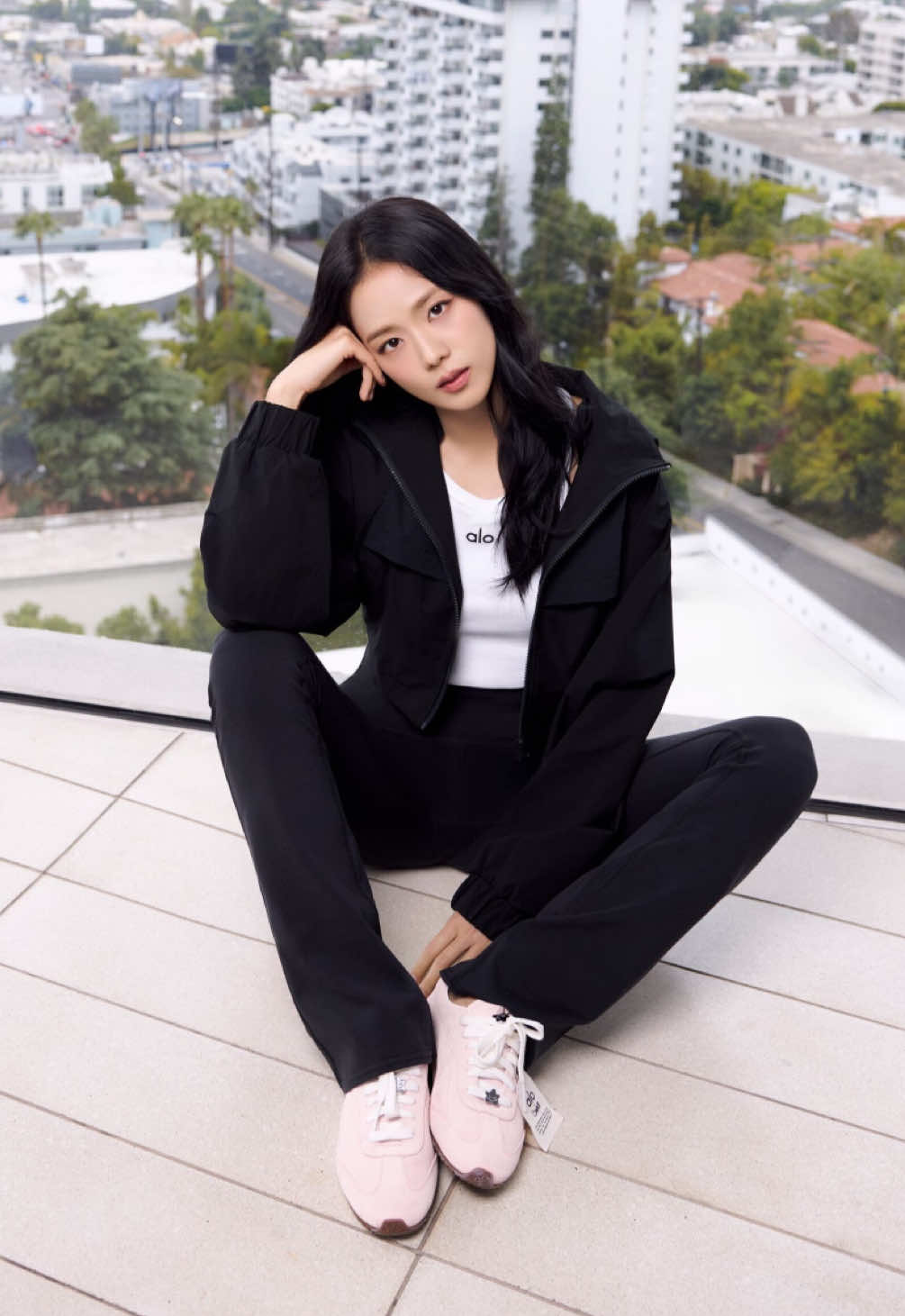 pink, playful, and personalized by @JISOO, meet the special-edition sunset sneaker. #alo #jisoo 