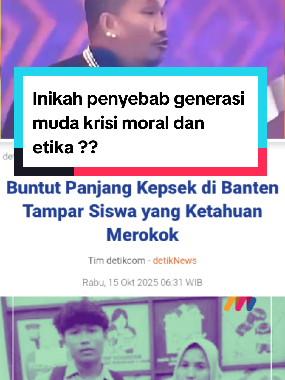 Apakah ini  penyebab generasi muda saat ini krisis moral ?.  Dengan tidak membenarkan kekerasan di manapun. Apa yang dikatakan Mongol ada benarnya. Saat ini generasi muda mulai krisis etika dan moral. Salah satu penyebabnya karena dilingkungan pendidikan sekalipun sangan minim perlindungan pada kaum pendidik dalam melakukan tugasnya mendidik. Monggo bisa menjadi bahan diakusi kita semua. Setiap orang punya sudut pandang yang  berbeda.  #kepsekdicopot #siswamerokok #orangtualaporpolisi #perlindunganguru #pendidikanmoral 