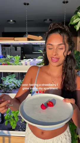 Taste testing a strawberry I grew inside my apartment! #strawberry #strawberries #growyourown #feminineenergy 