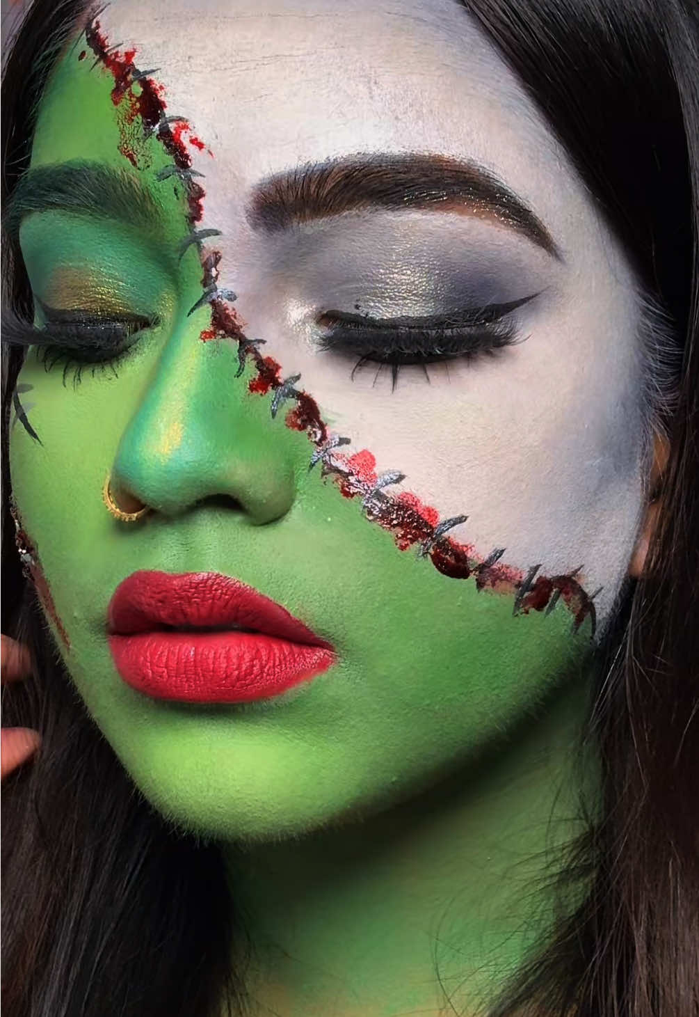 she’s ALIVE #frankenstein #makeupcontent #halloween #makeupinspo #frankensteinmakeup 
