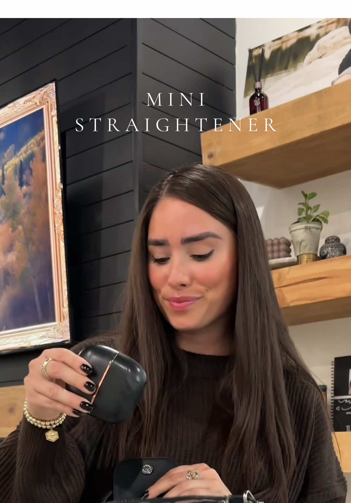 She’s ready for you to take her everything with you. She’s cute and she also comes in pink! Mini portable hair straightener 🫶🏼 girly things!!!