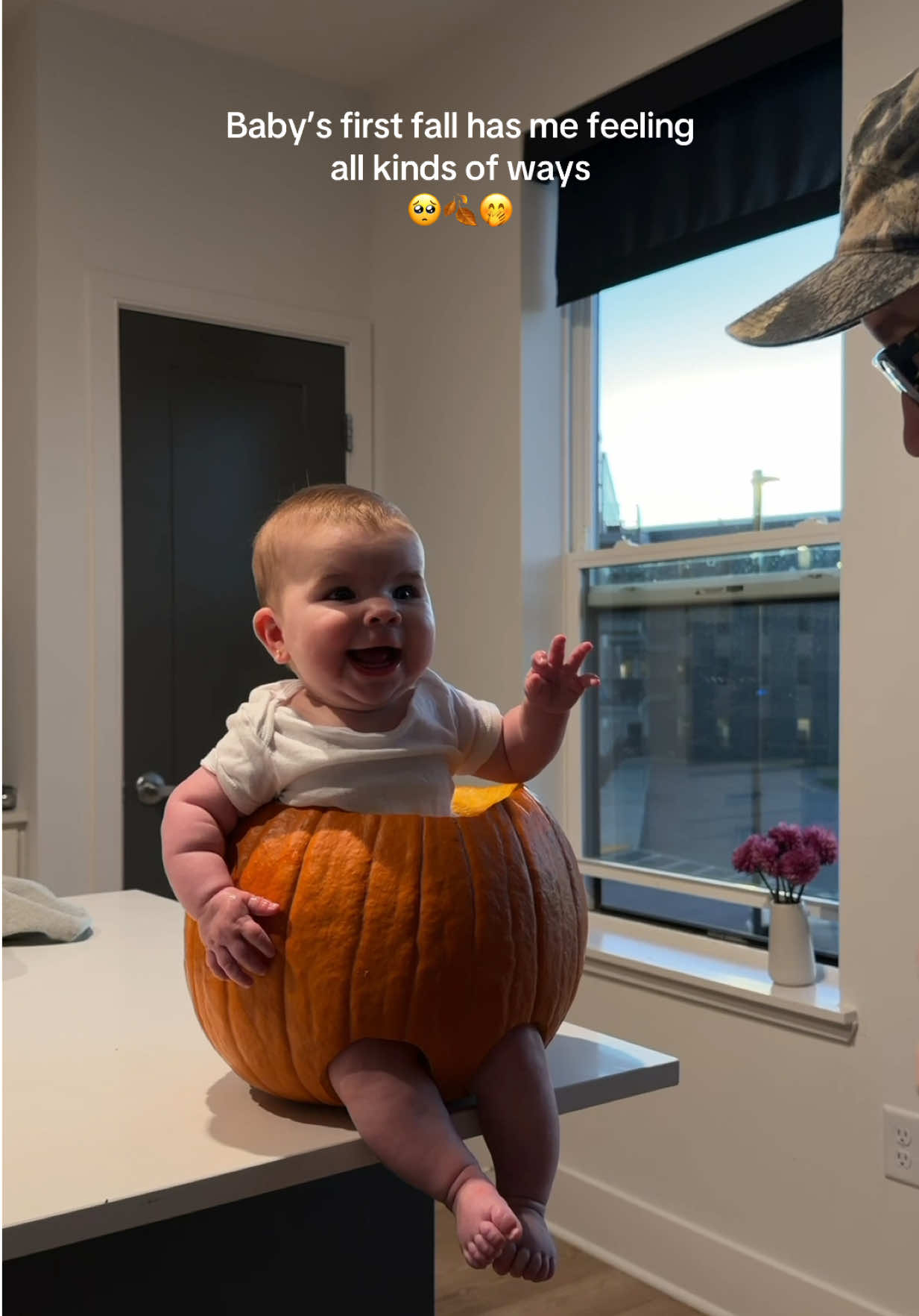 How is she the cutest 🥹🥹 #babyinapumpkin #babysfirstfall #cutebaby #babyfever #fallbaby 