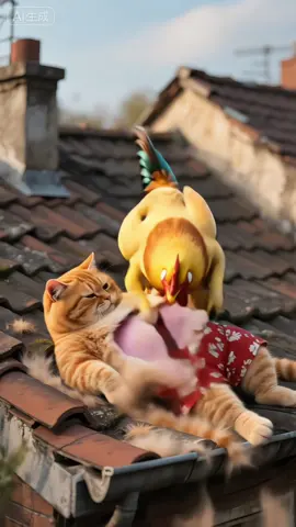 The battle between Cat and Chicken#orangecat #cat #funny 