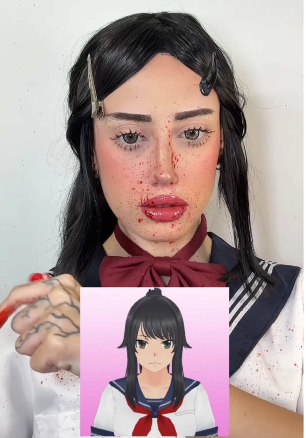 MAKEUPPP HALLOWEEN DÍA 14💀💀🎃🎃 COSPLAYY DE YANDERE #fakebloodwarning⚠️ #fyp 