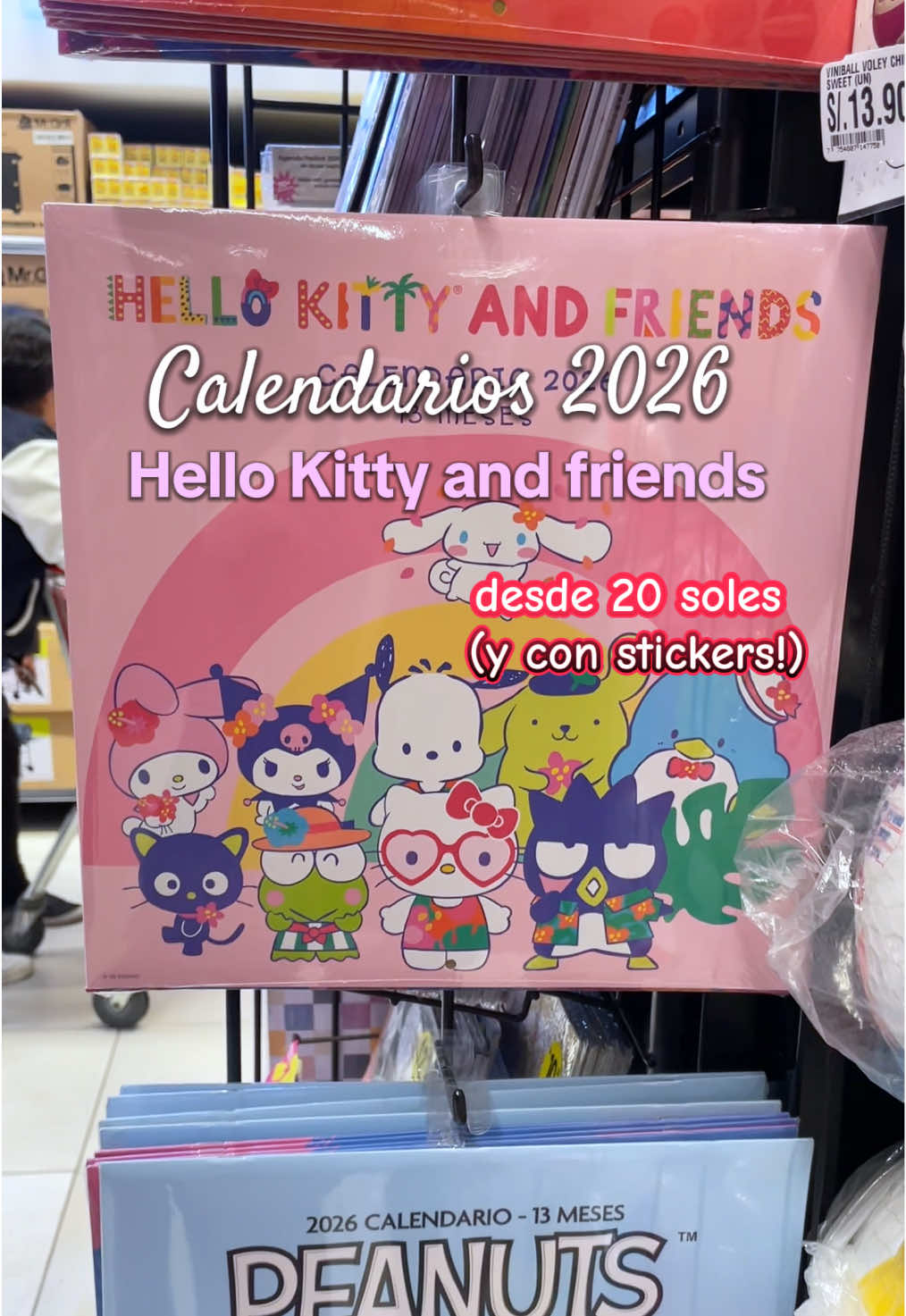 Chiquis! Encontré calendarios 2026 de Hello Kitty and friends y están muy lindos son para colgar 🙈💖 Me encantan porque tienen stickers muy chéveres de todos los personajes como My Melody, Pompompurin, Chococat, Kitty, Kuromi, Keroppi ,casi todos, y están desde 20 soles!  También habían de Disney Princess, Snoopy, El pato Donald’s, Mafalda. Y también estaban los calendarios de escritorio de Hello Kitty que mostré 🥰  Corre por el tuyo antes que se agoten, cuál te comprarías ?👀 #hellokittyandfriends #hellokittylover #hellokitty #calendario2026 #paratiiiiiiiiiiiiiiiiiiiiiiiiiiiiiii 