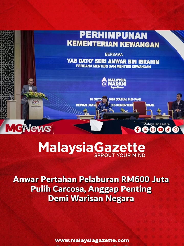 Anwar Pertahan Pelaburan RM600 Juta Pulih Carcosa, Anggap Penting Demi Warisan Negara  Perdana Menteri, Datuk Seri Anwar Ibrahim mempertahankan keputusan Khazanah Nasional Berhad melabur sebanyak RM600 juta bagi kerja-kerja baik pulih dan pemuliharaan Carcosa Seri Negara yang disifatkannya sebagai satu pelaburan strategik untuk memelihara kepentingan sejarah dan warisan negara.  #malaysiagazette #pelaburan