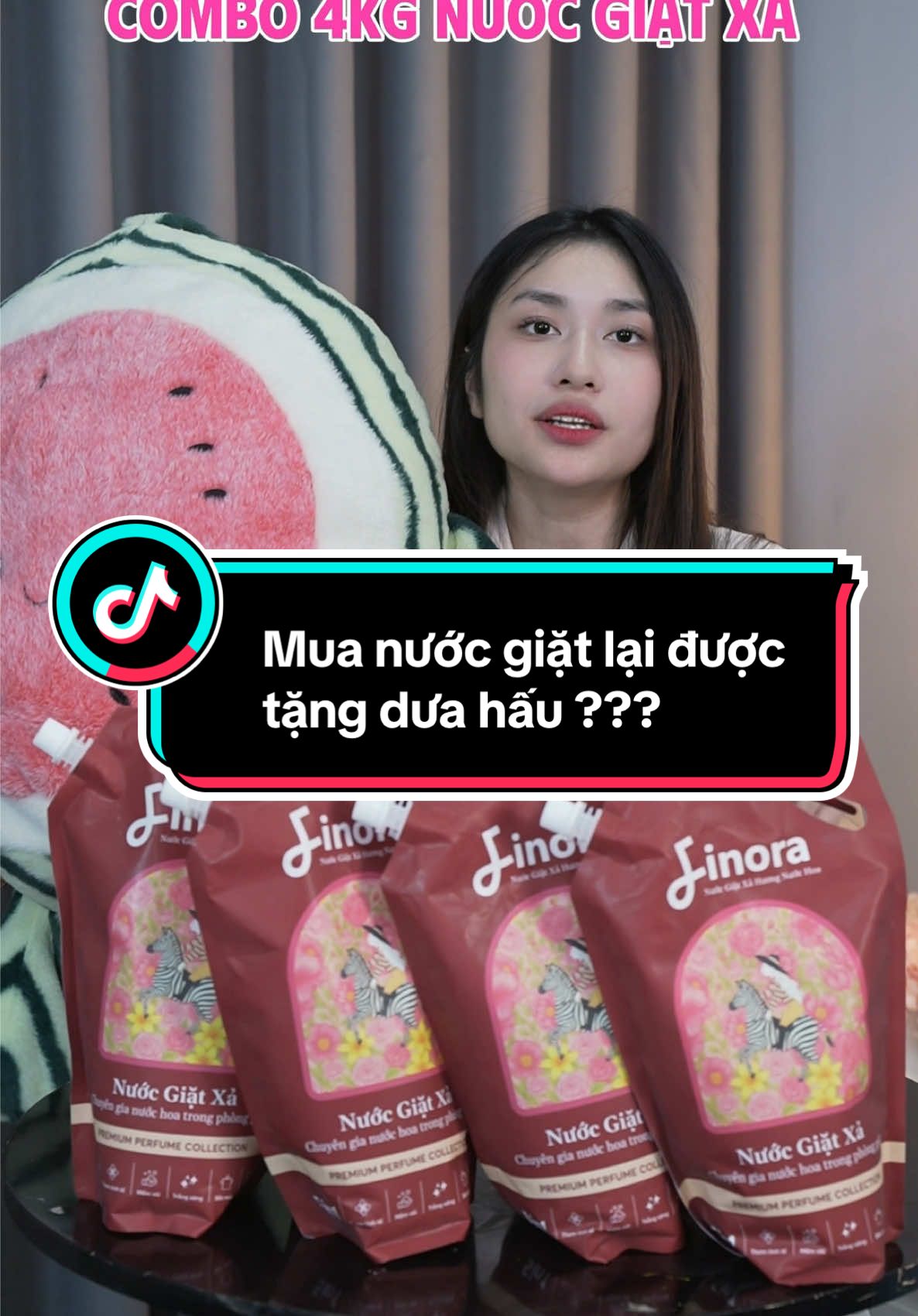 Có tin được không: mua combo 4kg nước giặt xả Finora được tặng ngay dưa hấu cực xinh 🍉 #nuocgiat #giatxa #dogiadung #viral #xuhuong 