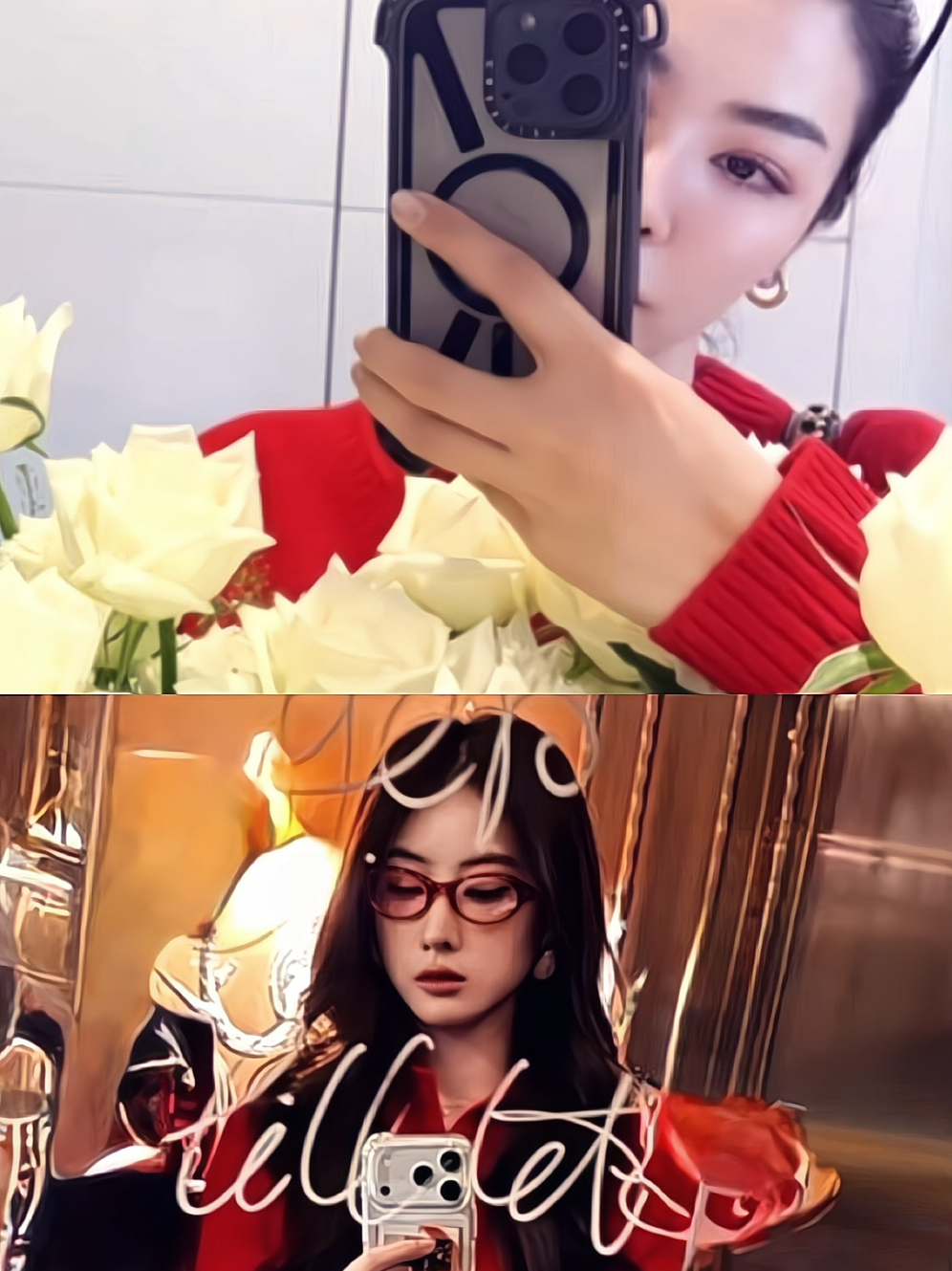 sama² mirror selfie, sama² pake baju merah, post nya cm beda beberapa jam, di casing photocard yoko kaya ada cwe rambut merah 😭🤚🏻 DELULU FINALL #faye_malisorn #fayeperaya #fayeyoko #yokoapasra #fypシ 