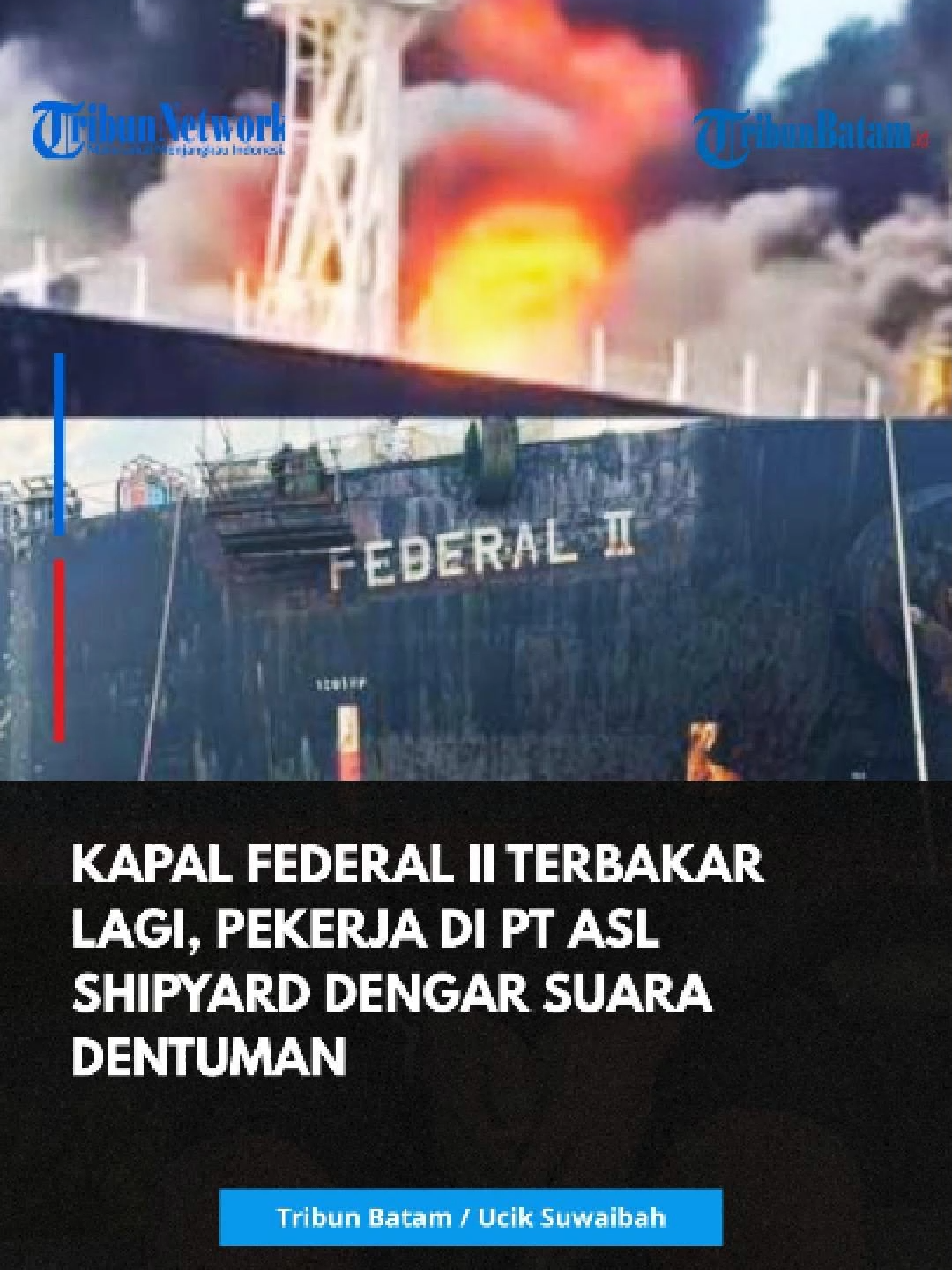 Seorang pekerja PT ASL Shipyard Tanjunguncang mendengar dentuman saat sedang bekerja di kapal berbeda, Rabu (15/10/2025) sekira pukul 04.00 WIB. Ia mulai curiga setelah melihat kepulan asap hingga api yang membumbung tinggi ke udara di kapal MT Federal II. 