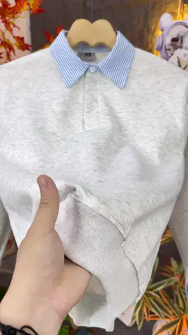 Áo Sweater Dài Tay Phối Sơ Mi Kẻ Xanh Nhạt Liền Thân. Áo Sweater nỉ 2 da nam nữ#aosweater #aosweaternamnu #xuhuong #outfit #thoitrangnam 