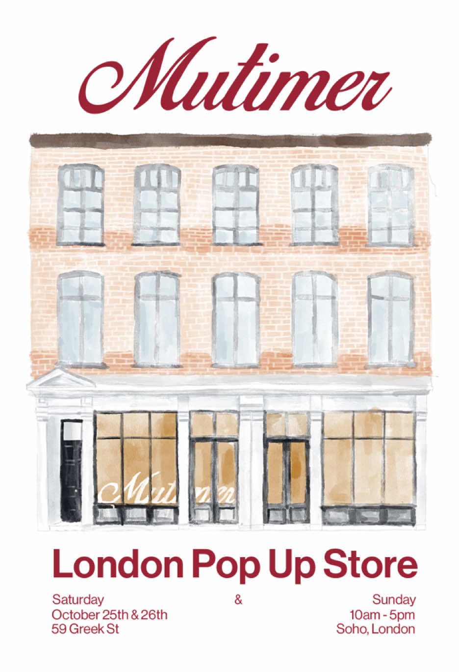 London! Join us at our first international Pop Up Store on October 25-26th at 59 Greek Street, Soho.  #mutimer #londonpopup #popupstore #mensfashion 
