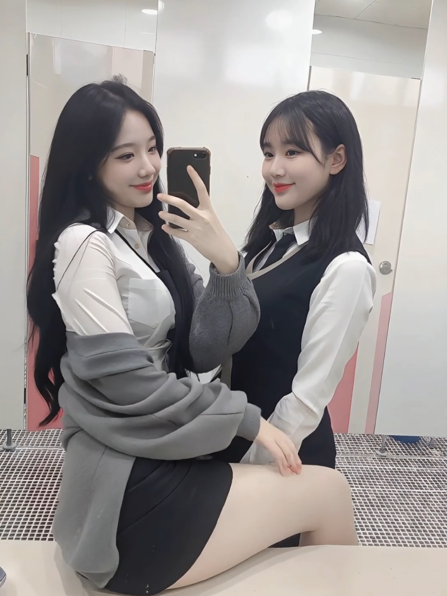 화장실 거울은 우리의 스튜디오 #교복 #모델촬영 #교복코디 #schoollook 