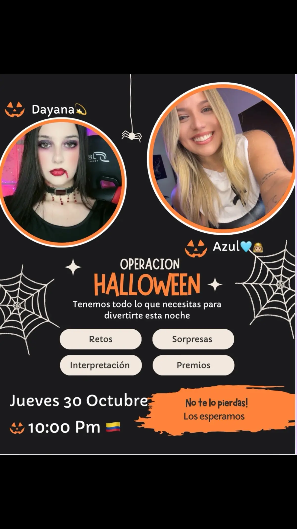 Te invito a registrarte y a participar de una noche divertida, noche de Halloween 🎃. Retos divertidos, premios , mucha diversión. Te esperamos 🥰🚨👻🎃