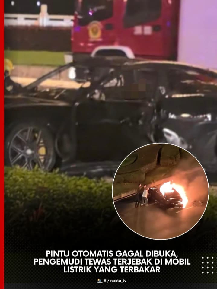 Minggu malam, 13 Oktober 2025, sebuah mobil listrik Xiaomi SU7 terbakar hebat setelah mengalami kecelakaan tunggal di Chengdu, Tiongkok.  Pengemudi berusia 31 tahun kehilangan kendali dan menabrak pembatas jalan, memicu api dari bagian depan mobil.  Warga sempat mencoba menolong, namun pintu otomatis gagal dibuka karena sistem listrik terputus akibat benturan.  Dalam hitungan menit, api menyebar ke seluruh kabin hingga pengemudi tewas terjebak di dalam kendaraan. 🚨🔥 Dapatkan Informasi berita update lainnya di nyatamedia.com #XiaomiSU7#Kecelakaan#MobilListrik#NyataMedia#fyp#viral#trending#tiktok