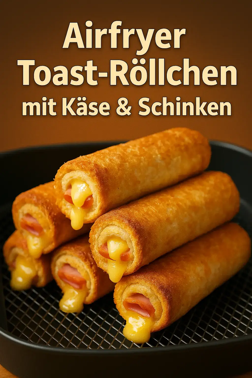 🧺 Zutaten: 4 Scheiben Toastbrot 4 Scheiben Kochschinken 4 Scheiben Käse (z. B. Gouda oder Emmentaler) 1 Ei (verquirlt) 1 EL Milch Etwas Butter zum Bestreichen 👩‍🍳 Schritt-für-Schritt-Anleitung: 1️⃣ Vorbereiten: Ränder vom Toast abschneiden und flach rollen. 2️⃣ Belegen: Mit Schinken und Käse belegen, dann eng aufrollen. 3️⃣ Wenden: Röllchen in verquirltem Ei mit Milch wenden, optional leicht buttern. 4️⃣ Airfryen: Bei 180 °C für ca. 8 – 10 Minuten goldbraun backen, bis der Käse geschmolzen ist. 💡 Tipp: Perfekt als Snack, Frühstück oder schnelles Abendessen – außen knusprig, innen cremig! #airfryerrezepte #snackideen #toastrollen #schnellerezepte #käseliebe