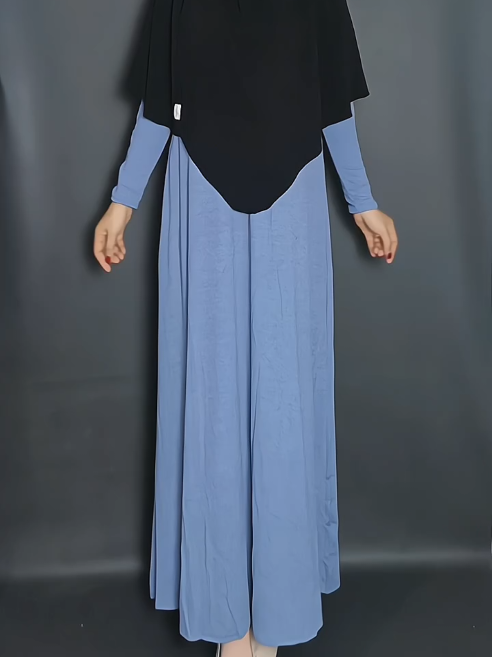 Abaya knit denim🩵 FK hitam 🖤 #gamismurah #fyppppppppppppppppppppppp #abayastyle #fypシ #frenchkhimar 