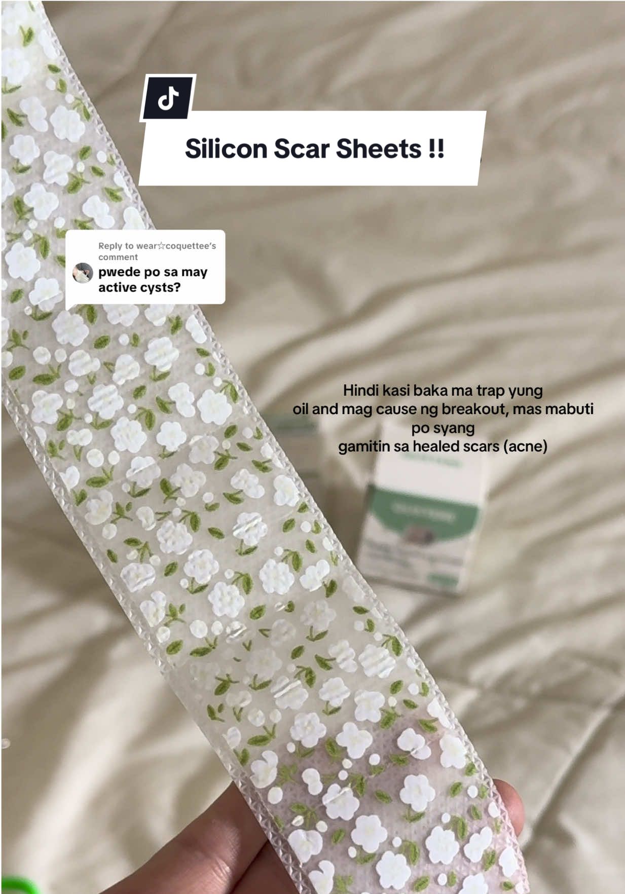 Replying to @wear☆coquettee Hindi kasi baka ma trap yung  oil and mag cause ng breakout, mas mabuti po syang  gamitin sa healed scars (acne) #qustere #siliconscarsheets #scar #acnescar #foryou 