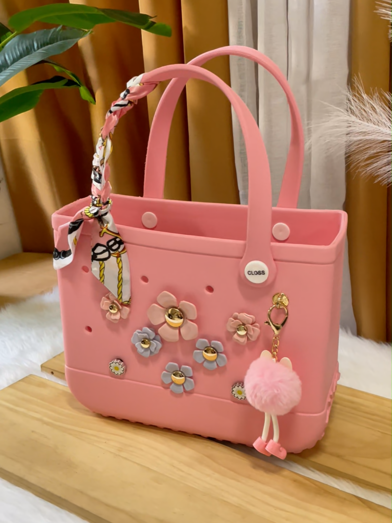 CLOSS PH Essentials Summer Beach DIY Tote Bag Jibbits for Women with Floral & Cat Charm One Bag #Bag #totebag #siliconbag #shoulderbag #women #EVA #tiktokmademebuyit #tiktokviral #TikTokFashion #OOTD #Sales #discount #freeshipping #fyp #fyppppppppppppppppppppppp #Closs #fypシ゚ #viral