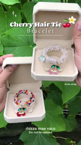 Cherry hair tie bracelet 🍒🎀 #cherrybracelet #cherryhairtie #hairtie #ponnytail #bracelet 