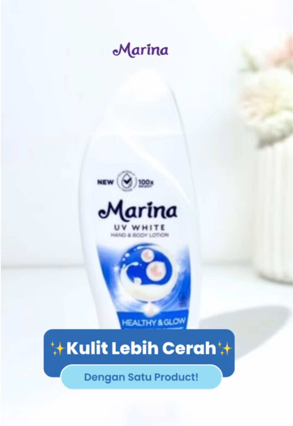 ✨ Cerahin kulit itu nggak susah, cukup pakai Marina UV White Healthy & Glow setiap hari!
 Dengan 🌿 Niacinamide, Vitamin E, & Triple UV Protection, kulit jadi lebih cerah merata dan sehat 🫶✨
 Auto stock banyak karena emang sebagus itu 😍
 #LevelUpYourBrightSkin #SemakinBersinar 
 #Marina