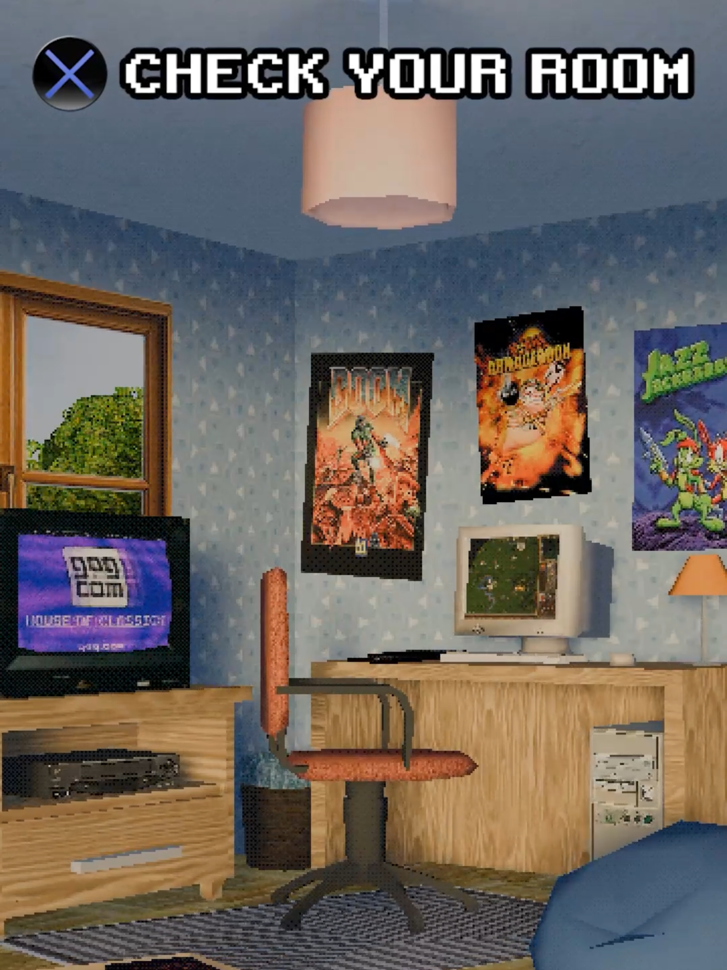 It's the year 2000. You enter this room. What would you play first on the retro PC? P.S. You can play visible games now on GOG COM #retro #ps1graphics #gaming #retrogaming #psx #lowpoly #nostalgia #nostalgiacore #classicgames