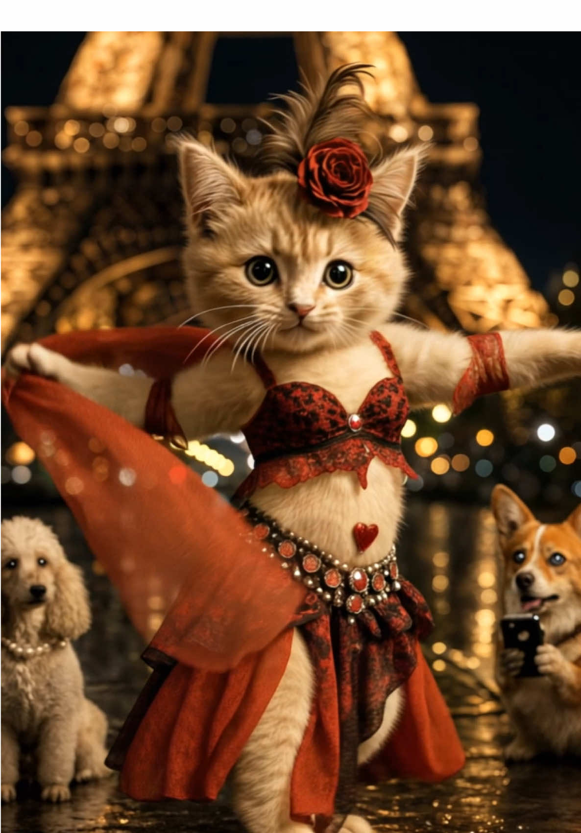 TWatch this kitten dance under the Eiffel Tower lights ✨ #CatDance #catlovers #ParisVibes #CuteCats #viralcat