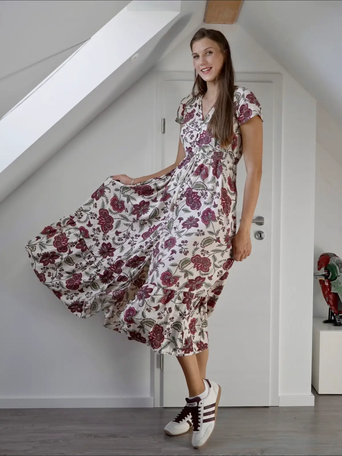2m+ tall girl in Adidas Japan sneakers (size 49) and a Long Tall Sally dress. What do you think? 👟👗
