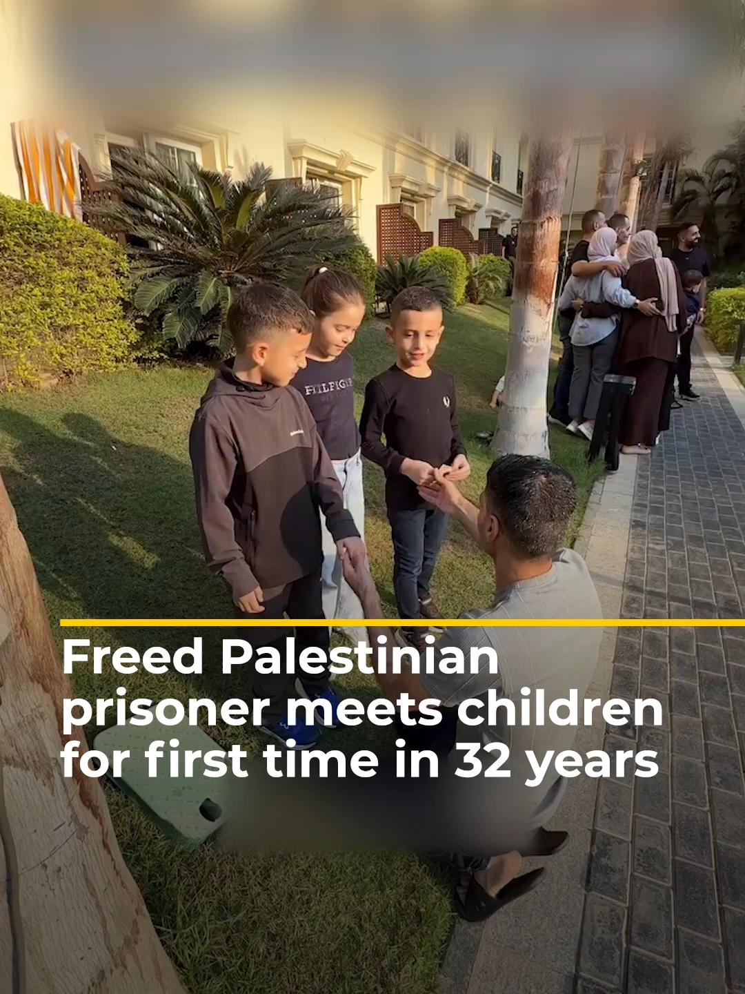 Freed Palestinian prisoner Mahmoud al-Aruda expressed his surprise at seeing children for the first time in 32 years, after being detained by Israeli forces at the age of 17. #news