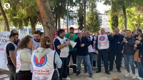 Ege Üniversitesi Hastanesindeki Sağlık-İş Sendikasına üye olan işçiler, hakları için 5. gününde de iş bırakma eylemini sürdürüyor