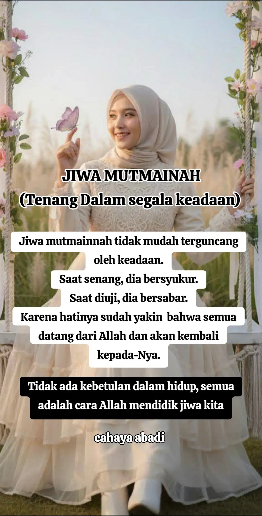 Ada satu tingkat ketenangan yang tidak bisa dibeli dengan dunia, itulah ketika hati sampai pada derajat Mutmainnah jiwa yang tenang dalam genggaman Allah. Jiwa ini tidak lagi gelisah oleh kehilangan, tidak lagi bangga oleh pujian, dan tidak lagi takut oleh takdir. Karena ia tahu… segala sesuatu datang dan pergi atas izin-Nya. Jiwa mutmainnah tidak menolak ujian, karena ia melihat ujian bukan sebagai beban, tapi sebagai jalan untuk lebih mengenal Tuhannya. #spirituality #spiritualtiktok #religion #fypシ゚ 
