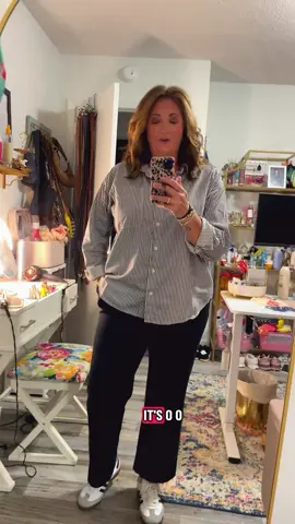 OOTD: comfy casual vibes for the office 💼 American Eagle button up, cozy pull on pant, fav sambas, and caffeine in hand ☕️ keeping it cute but comfy all day ✨ @American Eagle #OOTD #ComfyCasual #WorkStyle #AmericanEagle #OfficeLook