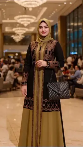 Tampil elegan dengan sentuhan etnik modern 🖤✨ Kombinasi warna hitam dan olive yang mewah berpadu sempurna dengan detail bordir klasik, menciptakan gaya hijab yang berkelas dan memikat 💫🌿 #GamisHitamOlive #DressMuslimElegan #FashionHijabMewah #OotdHijabAnggun #GayaMuslimahBerkelas