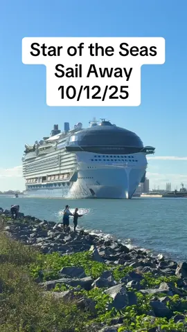 The worlds LARGEST Cruise Ship in the world Star of the Seas Sailing away from Port Canaveral! Are you booked to cruise on Star of the Seas? #staroftheseas #royalcaribbean #cruiseship #cruisetok #fyp  