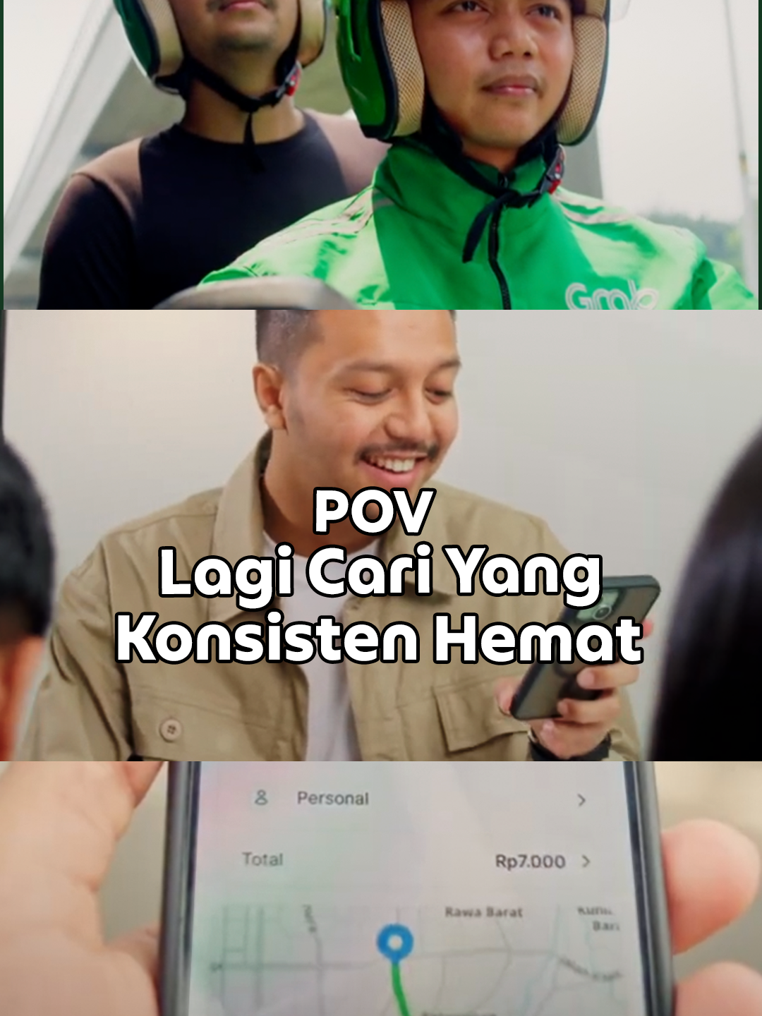 Jam sibuk, jalan rame, tapi ongkos tetep konsisten murahnya😎 Karena naik GrabBike Hemat cuma Rp7rb aja!