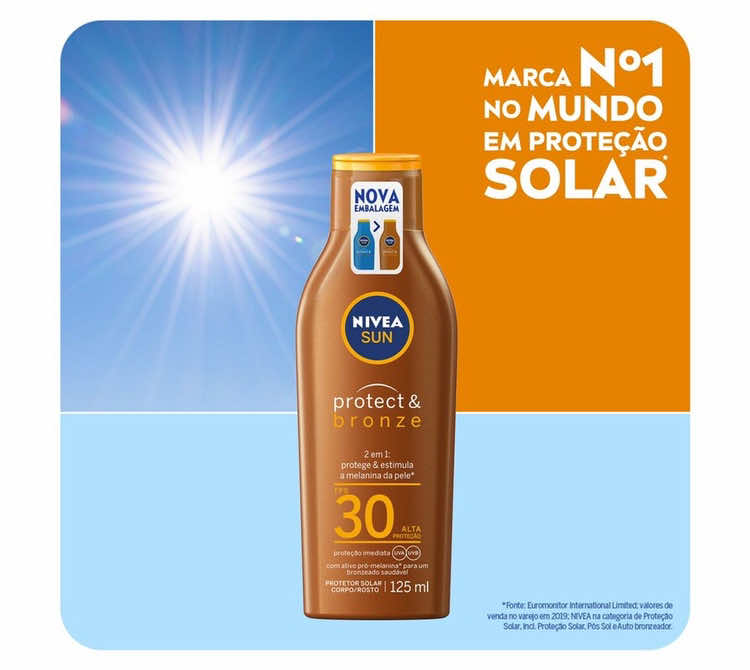 Sol, te quero! 🧡 Garanta o bronzeado dos sonhos com a segurança que só NIVEA oferece. Protect & Bronze: Dupla ação imbatível. FPS 30 | N°1 em Proteção Solar no Mundo. #achadinhos #shopee #bronze #nivea   