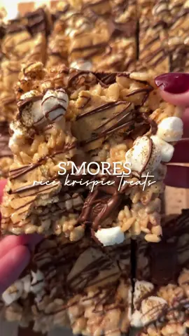 Browned Butter S’mores Rice Krispie Treats! 🍫🔥⛺️ Ingredients: 	•	4 tbsp unsalted butter (I used @ChallengeButter new cubes — perfectly pre-measured!) 	•	14 oz sweetened condensed milk 	•	16 oz mini marshmallows (plus 2 cups extra for mixing + topping) 	•	1 tsp vanilla extract 	•	½ tsp sea salt (optional) 	•	1 (9 oz) box crispy rice cereal 	•	1 cup graham cracker pieces (plus more for topping) 	•	1 cup chocolate chips (plus more for topping) 	•	1 cup chocolate bar pieces (plus more for topping) ⸻ Instructions: 	1.	Brown the butter: In a large pot, melt 4 tablespoons of butter over medium heat. Let it cook until it foams, turns golden, and smells nutty — once you see those little brown bits at the bottom, it’s perfect. 	2.	Melt with condensed milk and marshmallows: Lower the heat and stir in the sweetened condensed milk and 16 ounces of mini marshmallows. Stir until smooth and creamy, then remove from heat and mix in the vanilla and sea salt. 	3.	Add cereal and mix-ins: Stir in the crispy rice cereal until coated. Gently fold in 1 1/2 cups of mini marshmallows, graham cracker pieces, and chocolate chips. 	4.	Press into pan: Spoon the mixture into a parchment-lined 9x13-inch baking dish and lightly press it down — don’t pack it too tight so it stays soft and gooey. 	5.	Top and finish: Add more graham cracker pieces, chocolate chips, marshmallows and chocolate bar chunks on top. I torched the marshmallows (optional but highly recommended) and then drizzled with a little extra melted chocolate. 	6.	Let them cool completely & rest for at least an hour before slicing into squares! #ChallengeButterPartner #EasyRecipe #sweettreat #falldessert