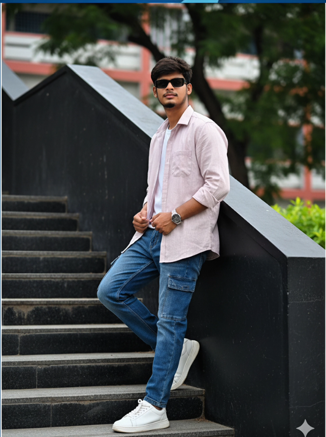 Google Gemini AI Photo Editing 🔥 I Viral Boys Fashion Portrait look for Instagram #tutorial #gemini​ #viral #prompt #fyp  How to create such a picture 👇 1 : 𝐎𝐩𝐞𝐧 𝐠𝐞𝐦𝐢𝐧𝐢 2 : 𝐔𝐩𝐥𝐨𝐚𝐝 𝐘𝐨𝐮𝐫 𝐈𝐦𝐚𝐠𝐞 3 : 𝐏𝐫𝐨𝐦𝐩𝐭 𝐂𝐨𝐩𝐲 𝐚𝐧𝐝 𝐏𝐚𝐬𝐭  Prompt -(with sunglasses)👇 A hyper-realistic 4K full-body portrait of a stylish young man (21) with the exact same face as the reference, leaning casually against a matte black textured wall on a modern outdoor staircase. He wears a mauve-white open linen shirt with rolled sleeves, paired with blue semi-baggy cargo jeans and clean white chunky sneakers. His voluminous black hair is styled neatly, and he sports sleek, dark-tinted sunglasses. His pose is effortlessly aesthetic — one leg bent, shoulder relaxed, exuding calm confidence. Soft natural lighting with mild shadows adds depth and mood. The overall vibe is cinematic, premium, and fashion-forward. Prompt -2 (without sunglasses)   A hyper-realistic 4K full-body portrait of a stylish young man (21) with the exact same face as the reference, leaning casually against a matte black textured wall on a modern outdoor staircase. He wears a mauve-white open linen shirt with rolled sleeves, paired with blue semi-baggy cargo jeans and clean white chunky sneakers. His voluminous black hair is styled neatly. His pose is effortlessly aesthetic — one leg bent, shoulder relaxed, exuding calm confidence. Soft natural lighting with mild shadows adds depth and mood. The overall vibe is cinematic, premium, and fashion-forward.