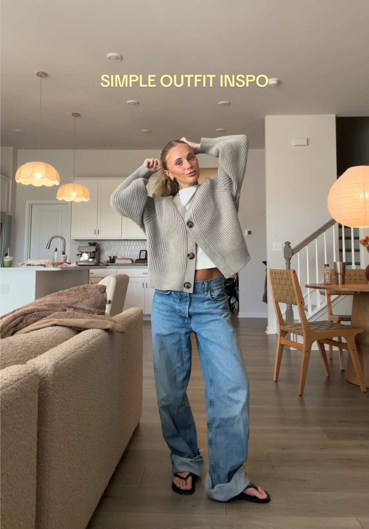 simple fall fit inspo!! t shirt underneath in case it gets too warm, flip flops bc I’m wearing these as long as possible lol🍂