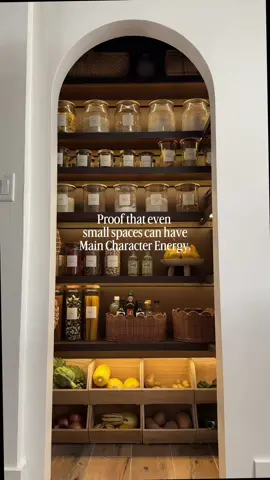 Proof that even a small space can have main character energy 🤎 Lighting, paint, and a few styling swaps completely transformed this pantry. Cozy, moody, and full of personality. #PantryMakeover #HomeDecorTok #ModernCottage #MoodyHome #BeforeAndAfterHome 
