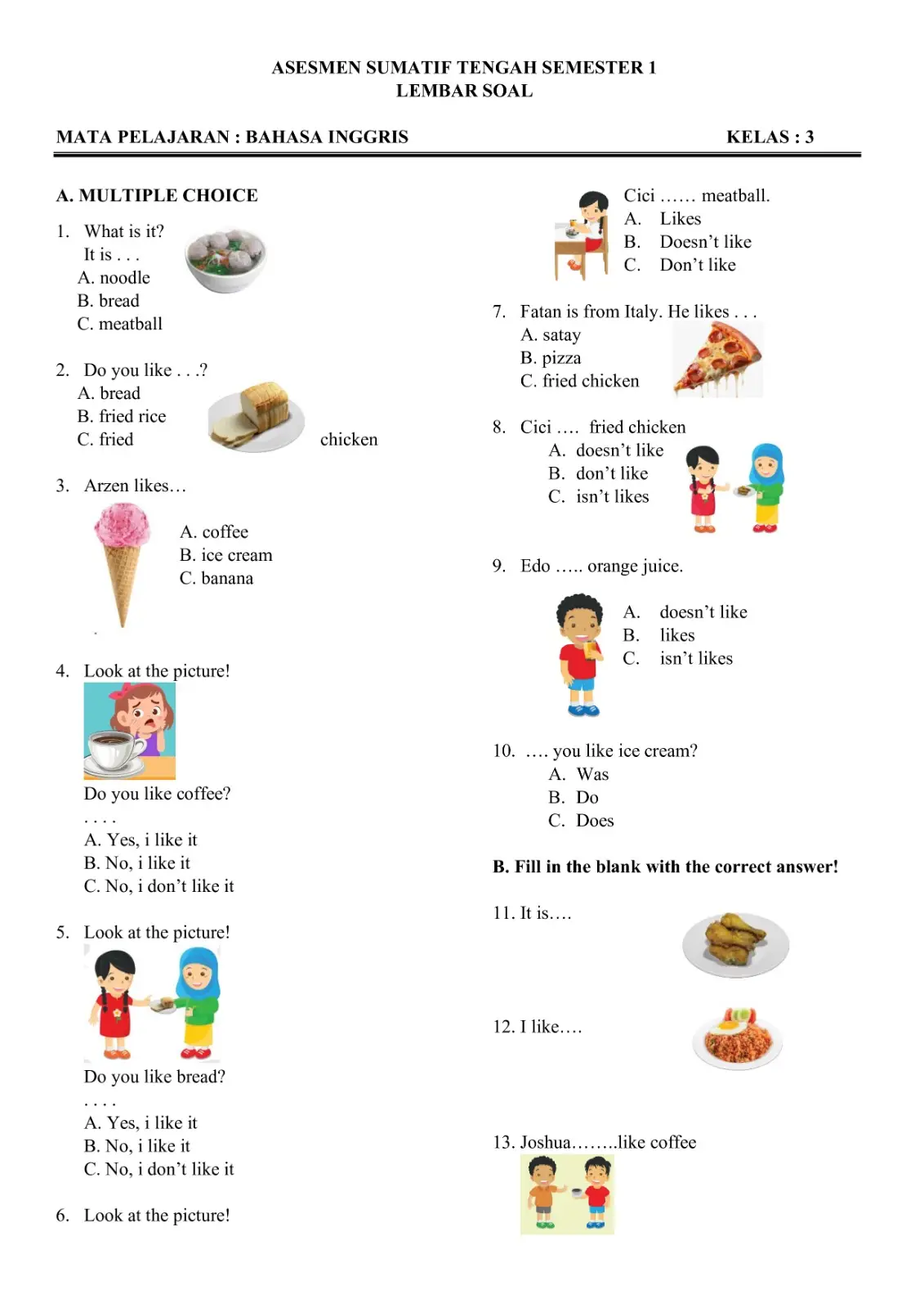 Soal ujian STS 1  KELAS 3 MAPEL BAHASA INGGRIS