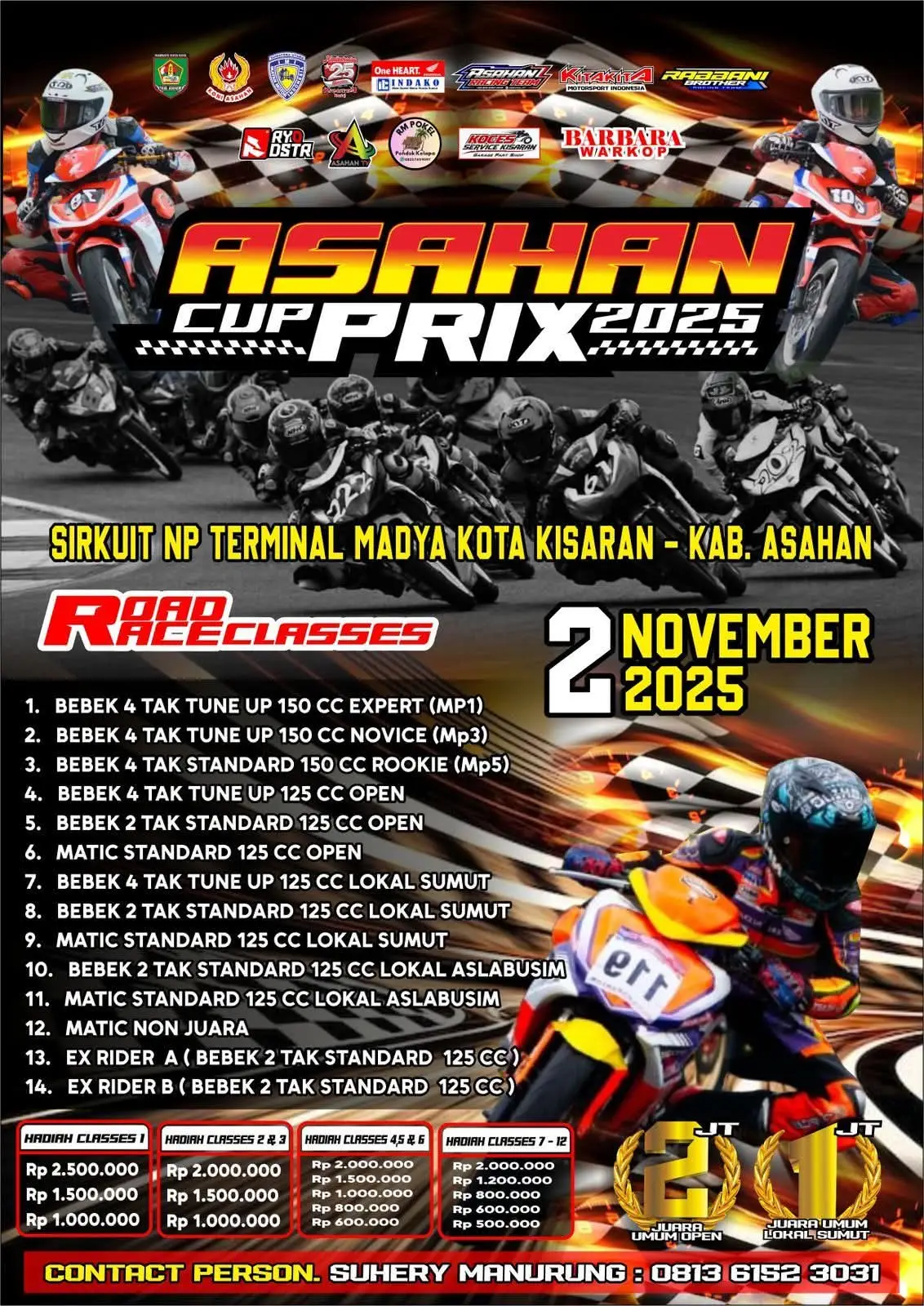ASAHAN CUP PRIX 2025 Saksikan dan Ikuti balapan motor Road Race Sirkuit NP Terminal Madya Kisaran, Kab. Asahan.  Minggu 2 November 2025 #asahantv #roadrace 