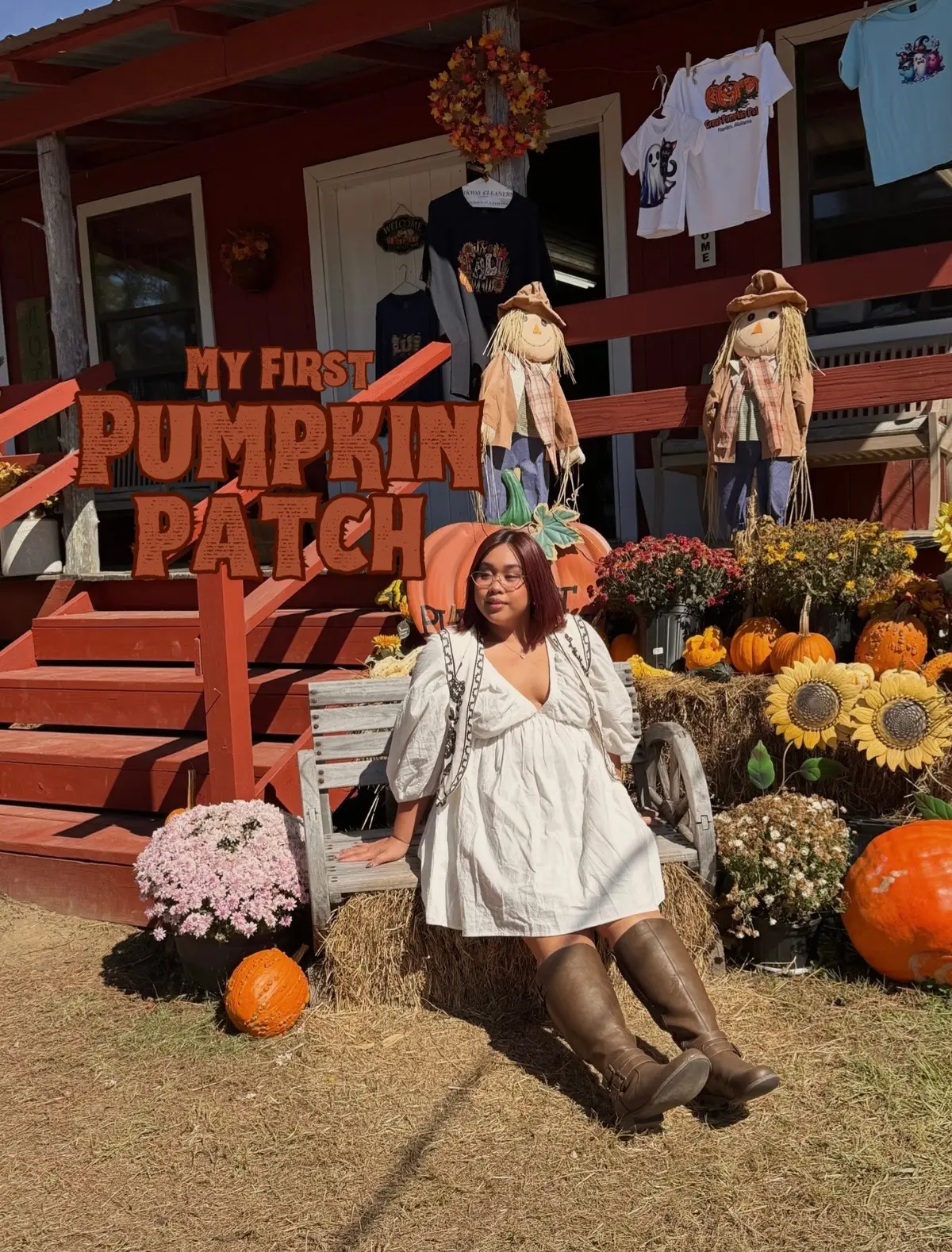 First ever pumpkin patch experience 🎃🍁 and I had way too much fun pretending I’m in a fall rom-com 😆 Big thanks to hubby for leveling up his photography skills, he’s officially my personal content photographer now 🤭 Saved some pose inspo for you guys too ✨ Drop your pumpkin patch pics in the comments, I wanna see! Outfit:  Dress & best from @SHEINUS @SHEIN  Boots from @JUST FAB  Captured using:  Iphone & @Sony ZV-E10 #pumpkinpatch #inspooutfit #fallvibes #pumpkinseason #foryoupage 